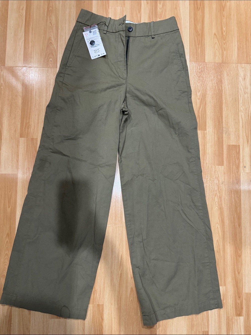 Women’s xs Olive Green Wide-Leg Cotton Pants Zara NEW With tags